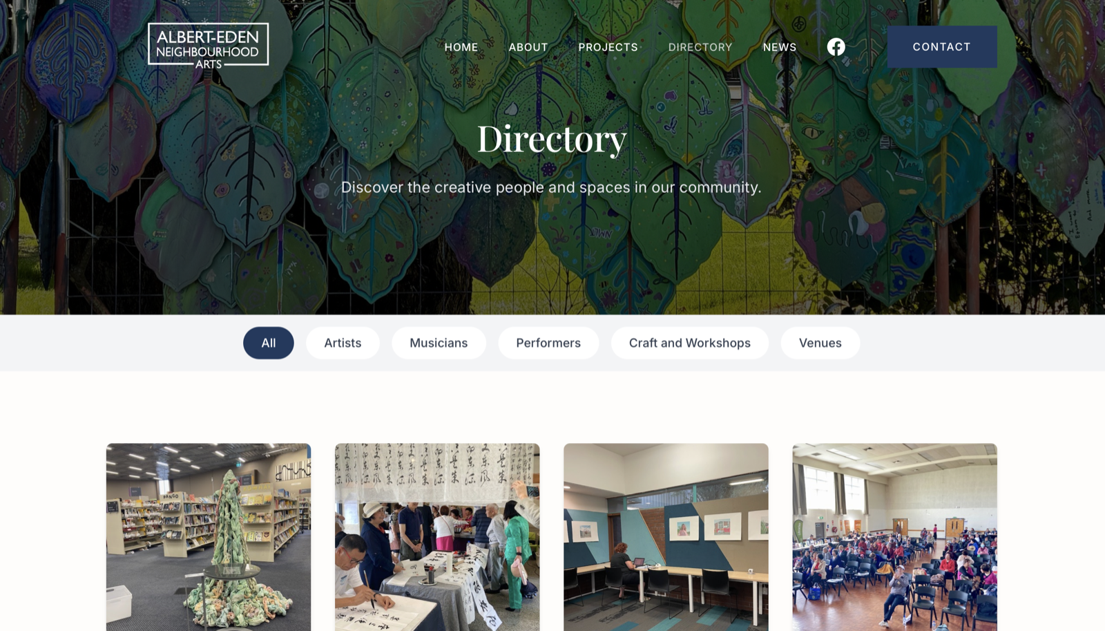 Neighbourhood Arts website design — screenshot